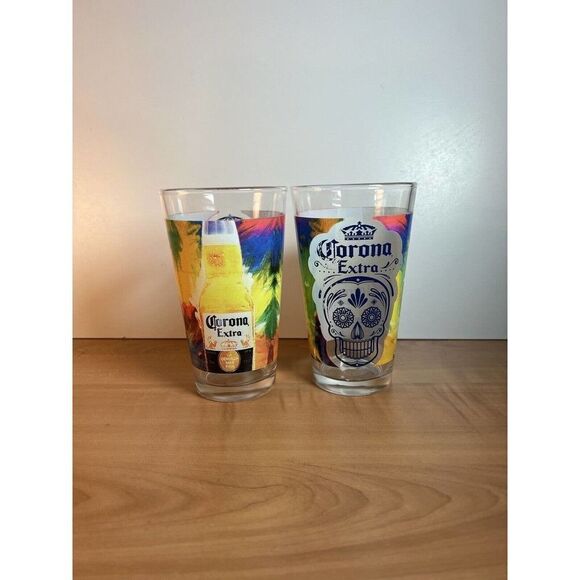 Beer Glasses CORONA Extra Cerveza  Mexican Day of the Dead Design - Picture 1 of 8
